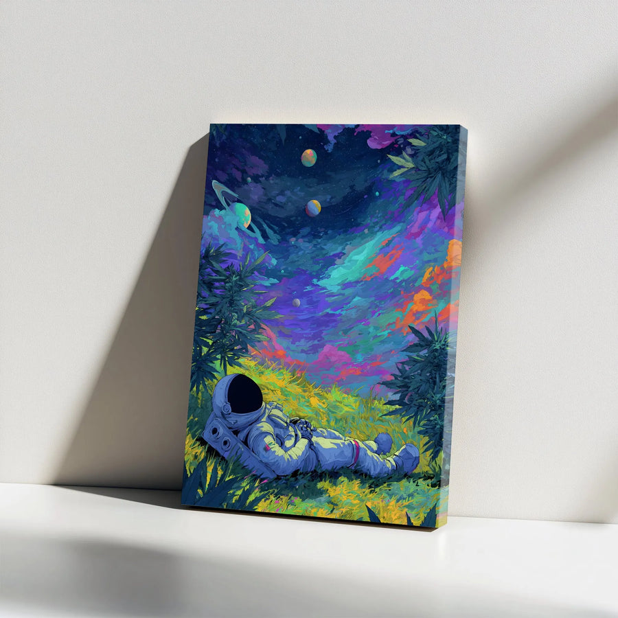 Psychedelic Astronaut Vertical Canvas | Vibrant Trippy Galaxy Scene | Premium Gallery Wrapped Canvas | Gift for Stoners & Space Lovers