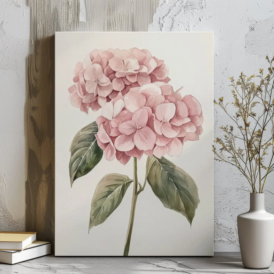 Pink Hydrangea Wall Art | Watercolor Botanical Flower Canvas | Premium 1.25" Gallery Wrap | Elegant Home Decor Floral Gift
