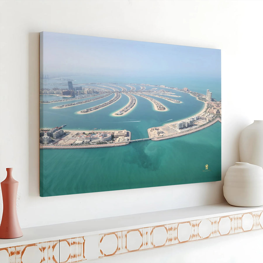 Dubai Palm Jumeirah Canvas Wall Art | Aerial View Dubai Cityscape Print | Premium Gallery Wrapped Canvas | Modern Home & Office Decor Gift