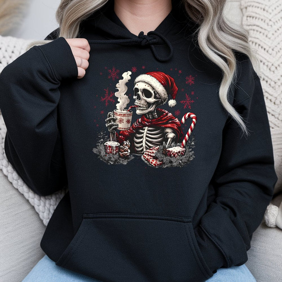 Skeleton Santa Hoodie | Funny Christmas Skull Graphic | Premium Cotton Blend | Unisex Holiday Gift for Men and Women