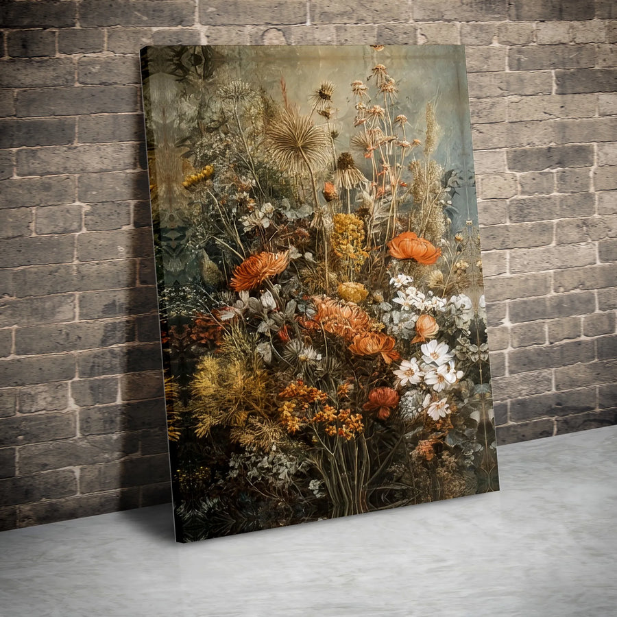 Moody Botanical Floral Wall Art | Vintage Still Life Oil Painting Style | Premium Gallery-Wrapped Canvas | Elegant Home Decor for Living Room