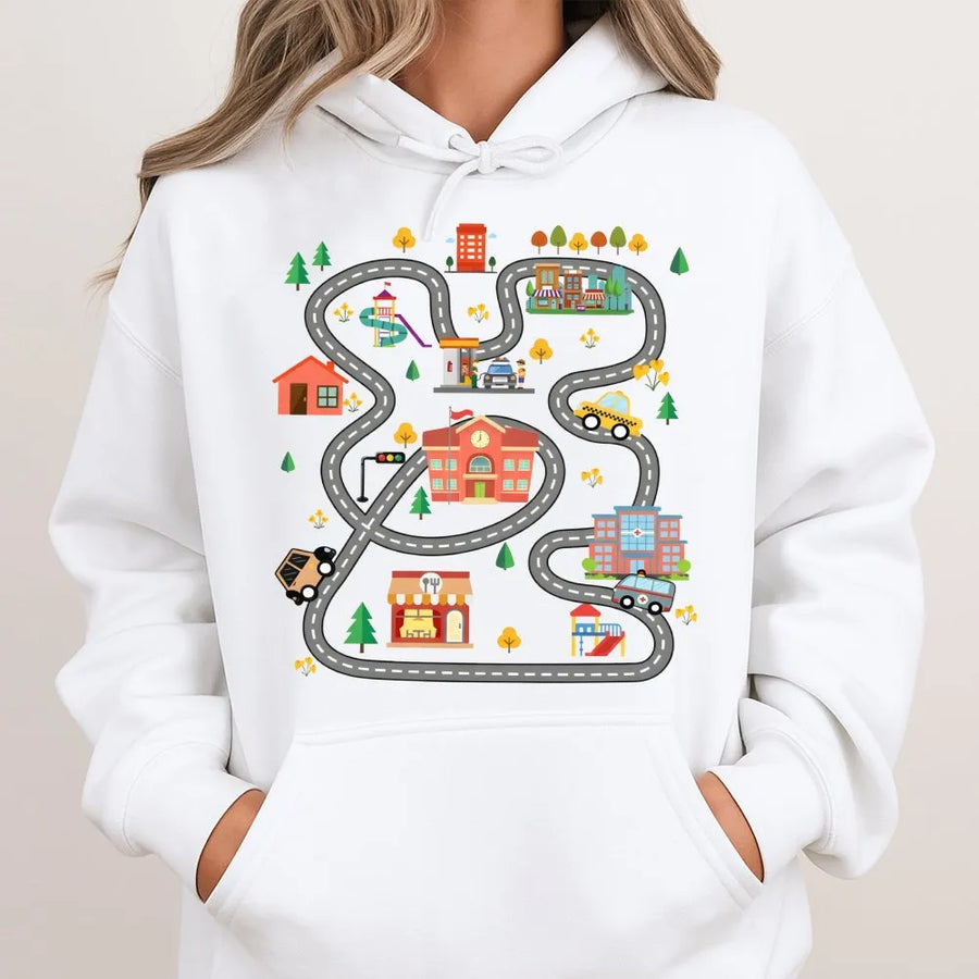 Car Track Dad Hoodie | Interactive Play Mat Design | Premium Cotton Blend | Funny Father's Day 2026 Gift for New Dad