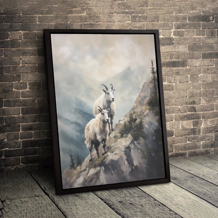 Mountain Goat Wall Art | Realistic Alpine Wildlife Canvas | Gallery-Wrapped Premium Print | Rustic Nature Home Decor Gift