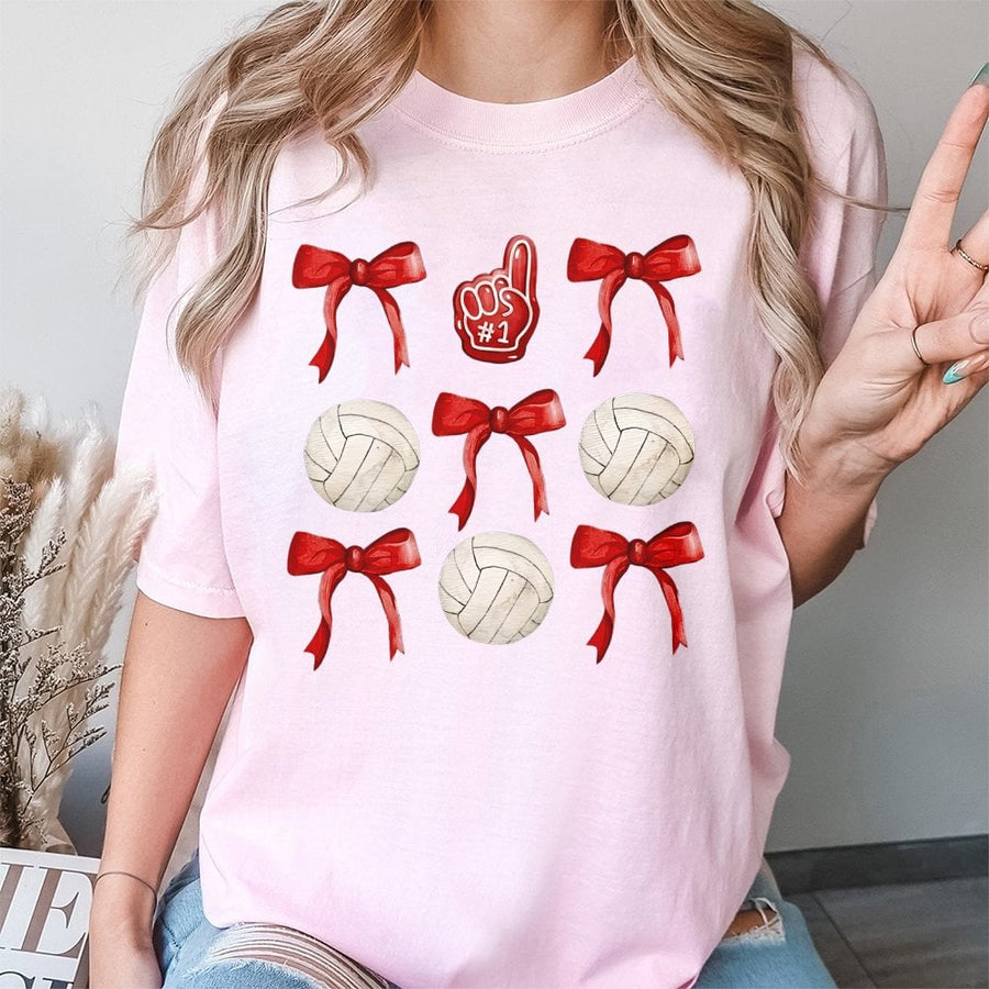 Volleyball Bows T-Shirt | Team Spirit Sports Graphic | 100% Cotton Premium Tee | Cute Volleyball Mom Gift for Players
