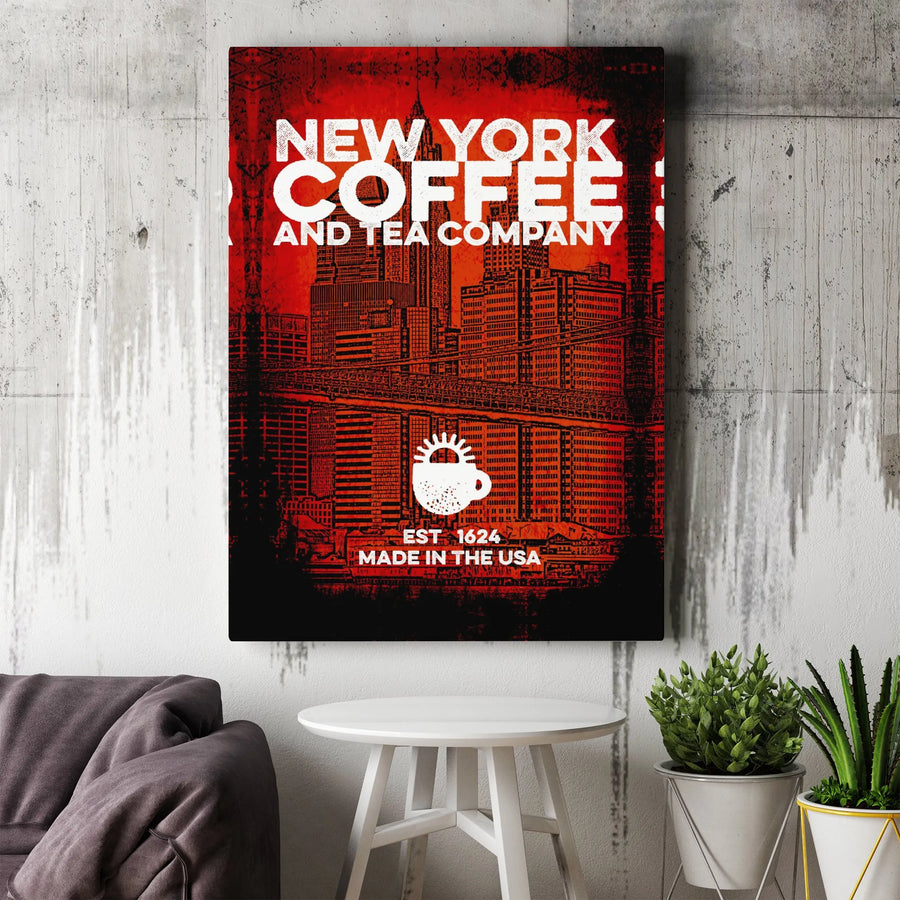 New York Coffee Canvas Art | Industrial NYC Skyline Wall Decor | Premium Fade-Resistant Print | Kitchen, Bar & Cafe Decor Gift