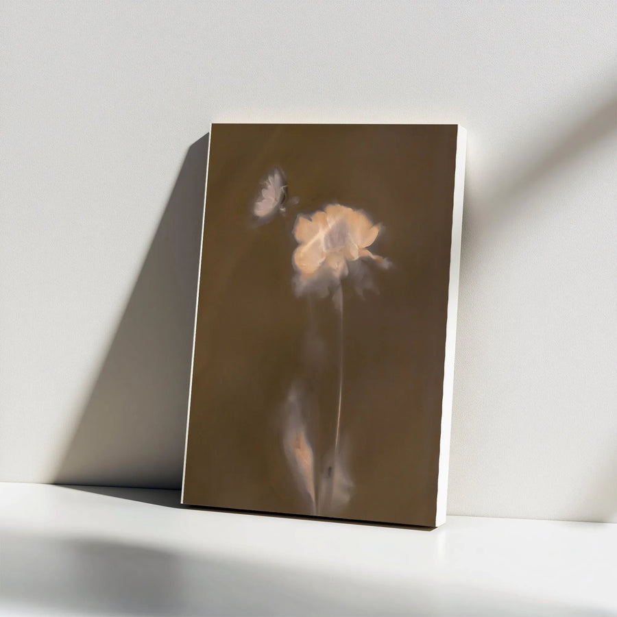 Abstract Bee and Flower Canvas Wall Art | Ethereal Botanical Painting Print | Premium Gallery Wrapped Canvas | Modern Minimalist Home Decor Gift