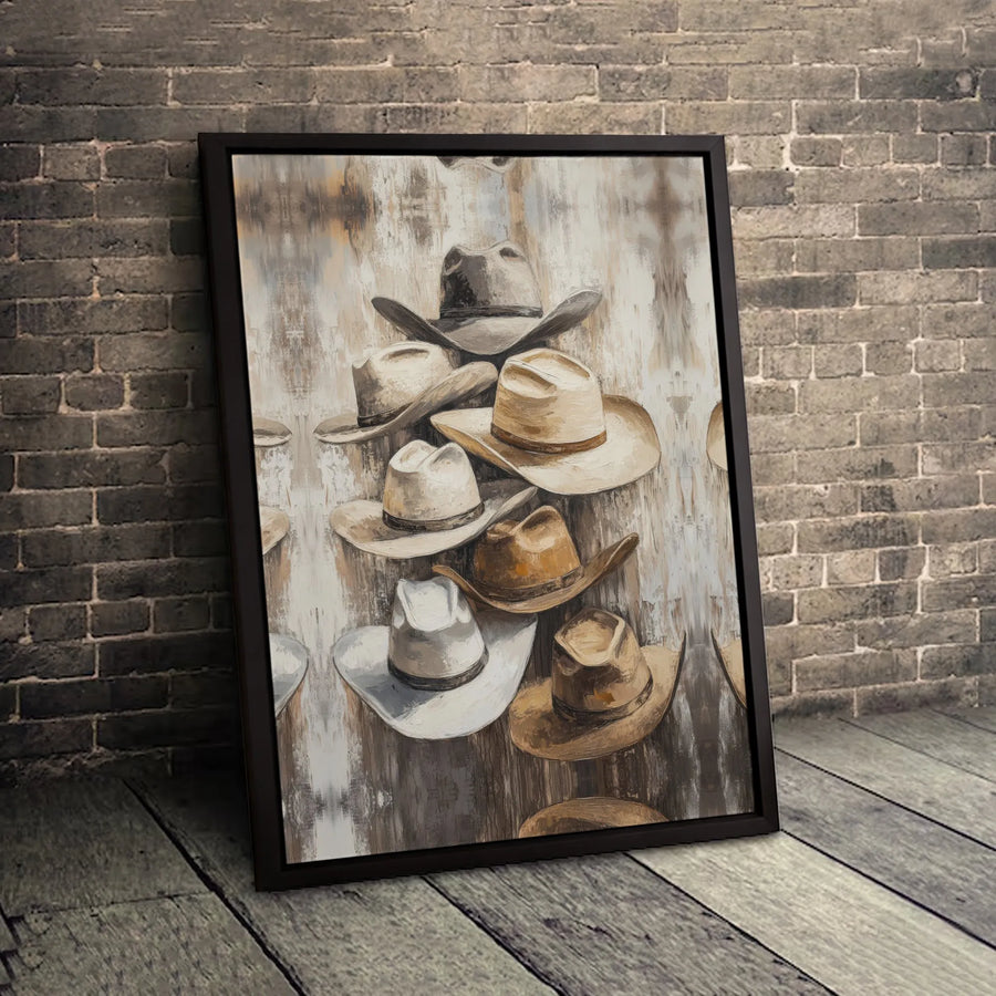 Western Cowboy Hat Wall Art | Rustic Farmhouse Canvas Print | Premium Gallery-Wrapped Decor | Country Home Office Gift