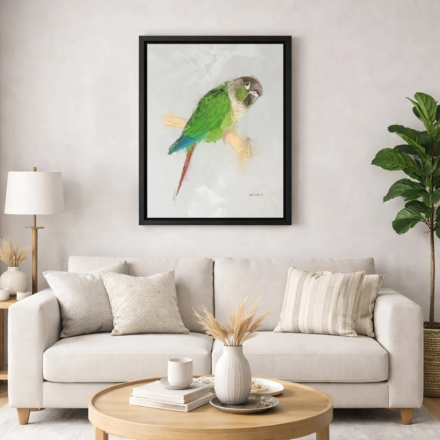 Green-Cheeked Conure Canvas Art | Watercolor Parrot Bird Print | Gallery-Quality 1.25" Profile | Gift for Bird Lovers and Avian Enthusiasts