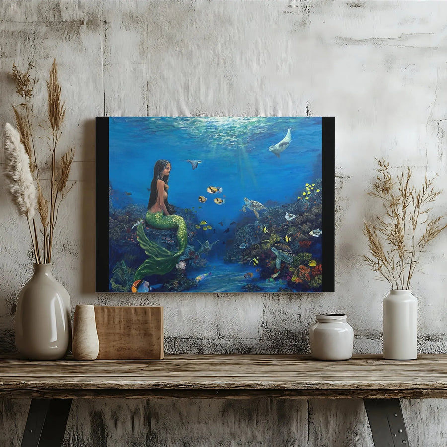 Mermaid Wall Art | Underwater Coral Reef Canvas | Premium Gallery Wrap Print | Fantasy Ocean Decor for Bedroom or Living Room