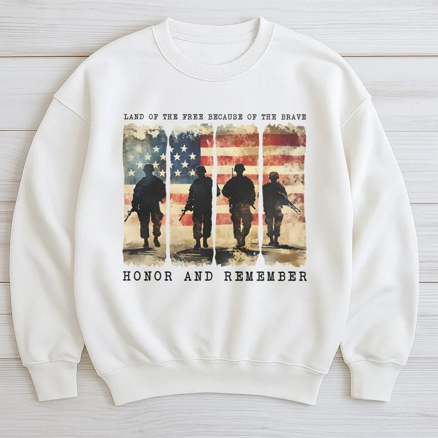 Patriotic Military Sweatshirt | Land Of The Brave American Flag Design | Premium Cotton Blend | Memorial Day Gift For Veterans & Patriots