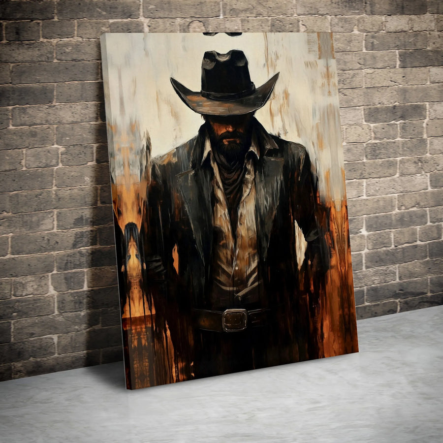 Cowboy Canvas Wall Art | Abstract Western Outlaw Painting | Premium Fade-Resistant Print | Rustic Man Cave Decor Gift for Men