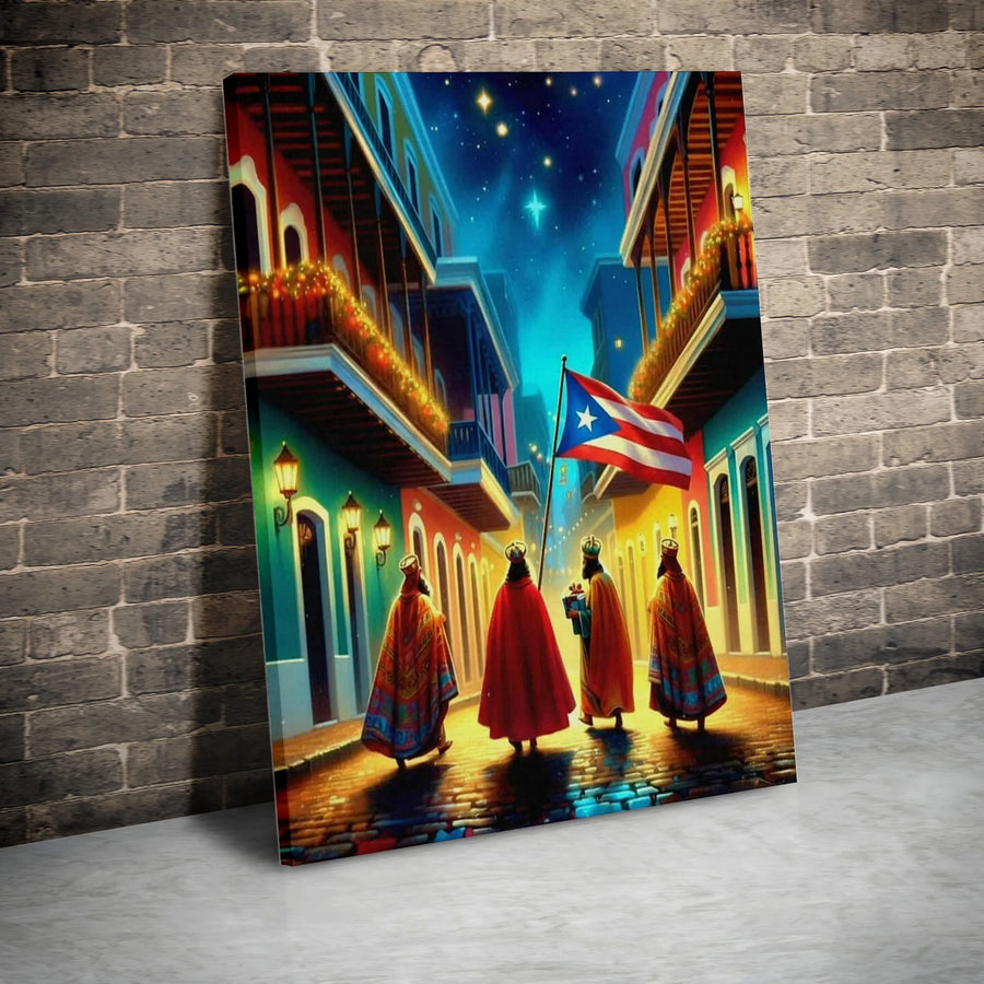 Three Kings Wall Art | Puerto Rican Reyes Magos Old San Juan Canvas | Premium Fade-Resistant Print | Cultural Holiday Home Decor Gift