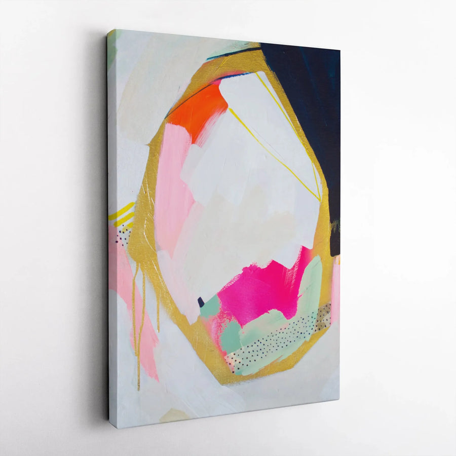 Modern Abstract Vertical Canvas | Colorful Pink And Gold Geometric Print | Premium Thick Gallery Wrap Art | Contemporary Living Room Wall Decor Gift