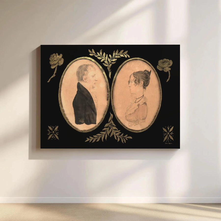 Vintage Couple Portrait Canvas | Victorian Style Oval Silhouette Art | Premium Gallery Wrap Wall Decor | Romantic Historical Home Gift