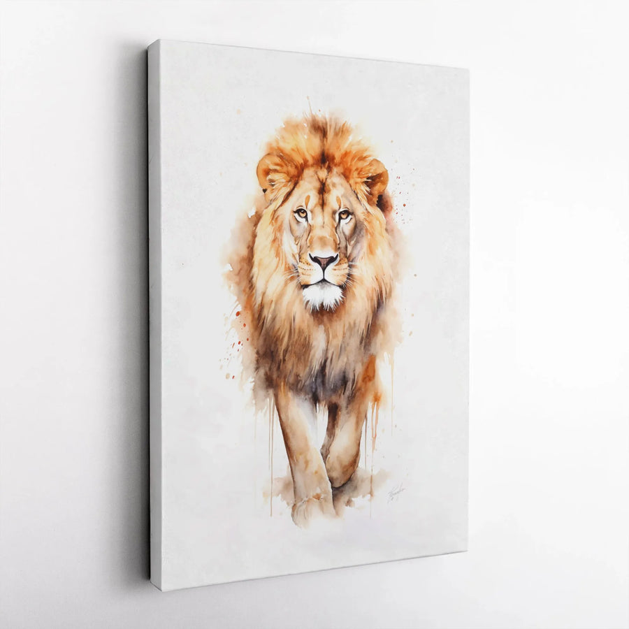 Majestic Lion Watercolor Canvas Wall Art | Walking Lion Portrait Decor | Premium Fade-Resistant Print | Gallery-Quality Home & Office Gift