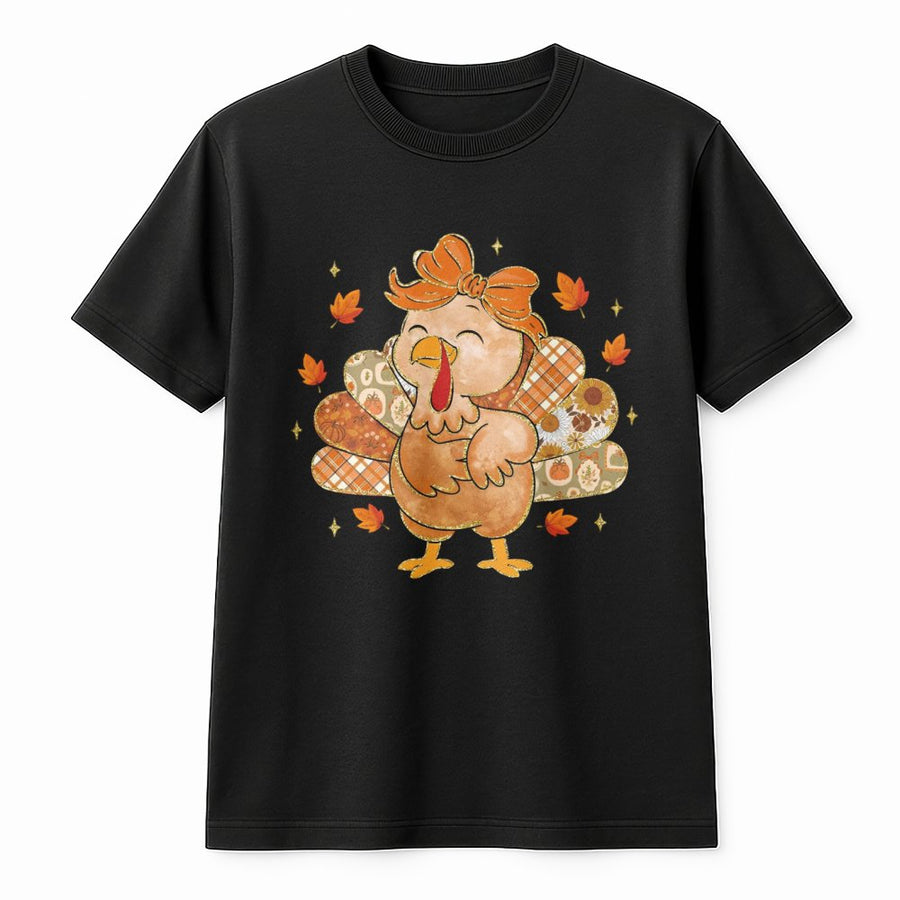 Thanksgiving Turkey T-Shirt | Cute Floral Patchwork Coquette Design | Premium Soft Cotton | Festive Fall Graphic Tee Gift For Her