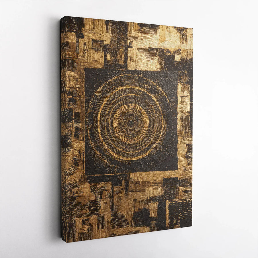 Abstract Gold and Black Canvas Print | Geometric Concentric Circles Textured Art | Premium Gallery Wrapped Wall Decor | Modern Home Office Gift