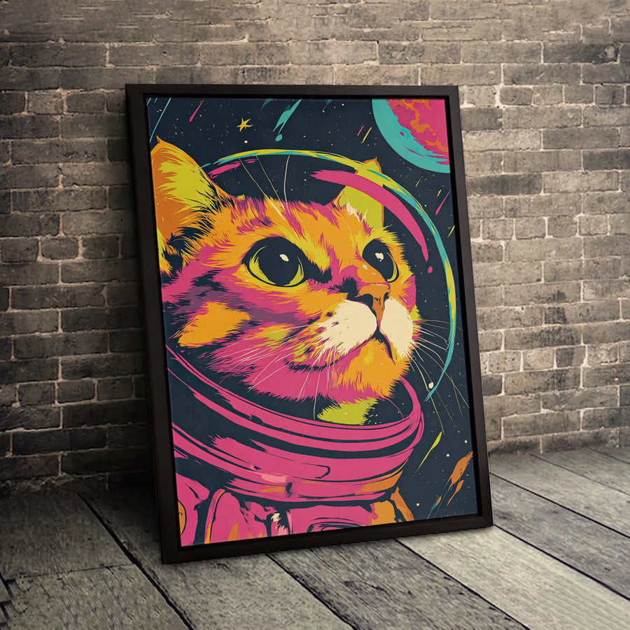 Astronaut Cat Wall Art | Psychedelic Space Galaxy Canvas Print | Premium Gallery-Wrapped Decor | Unique Gift for Cat Lovers