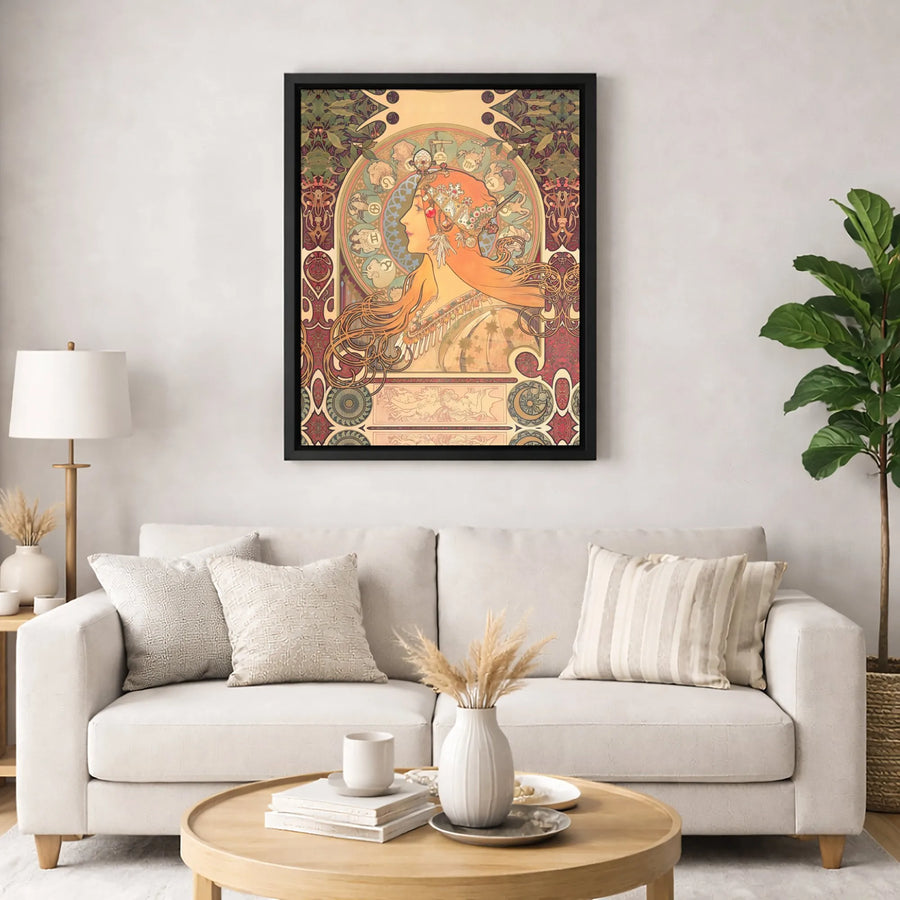 Alphonse Mucha Zodiac Canvas Art | Art Nouveau Astrology Print | Premium Gallery Wrap Wall Decor | Aesthetic Home Office Gift