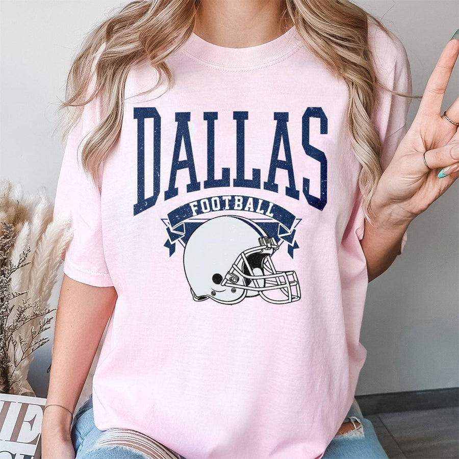 Dallas Football T-Shirt | Vintage Style Helmet Graphic | Premium 100% Cotton | Retro Game Day Gift for Men and Women