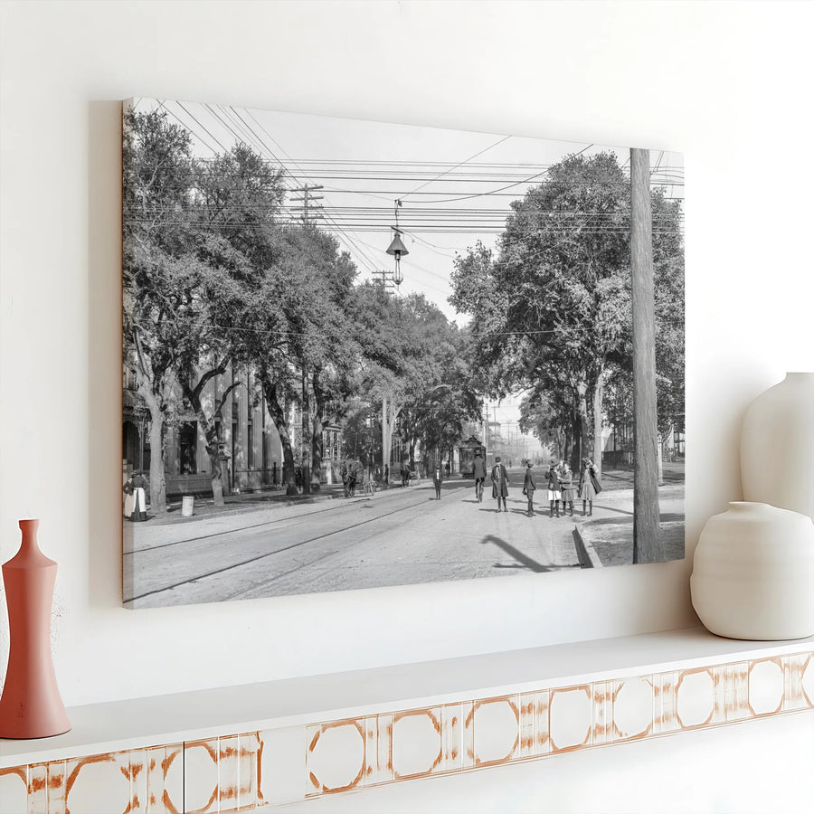 Historic American Street Scene Canvas | Early 20th Century Black and White Photo | Premium Gallery-Quality Print | Collector's Gift for History Buffs