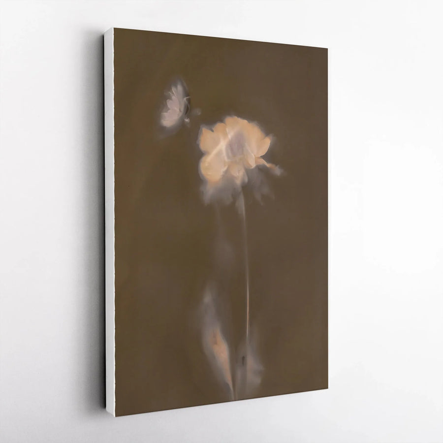 Abstract Bee and Flower Canvas Wall Art | Ethereal Botanical Painting Print | Premium Gallery Wrapped Canvas | Modern Minimalist Home Decor Gift