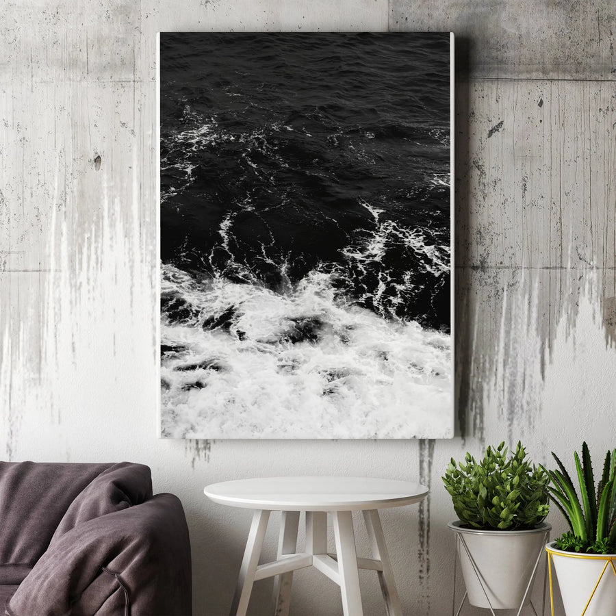 Abstract Ocean Waves Canvas | Monochrome Seascape Photography | Premium Gallery Wrap Wall Art | Modern Minimalist Home Decor Gift