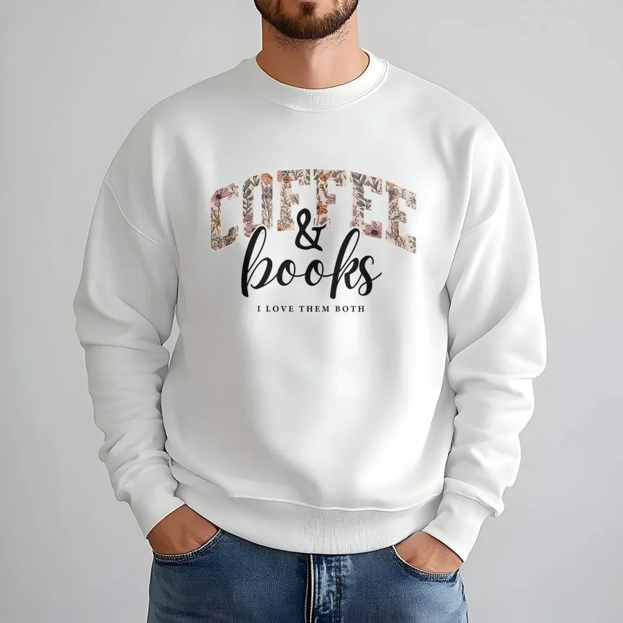 Coffee and Books Sweatshirt | Floral Varsity Graphic Tee | Soft 100% Cotton | Cozy Reader Gift for Book Club, Teacher