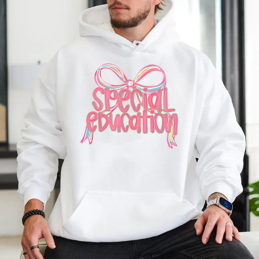 Special Education Teacher Hoodie | Pastel Ribbon Bow Graphic | Premium Cotton Blend | Back To School Gift For Educators