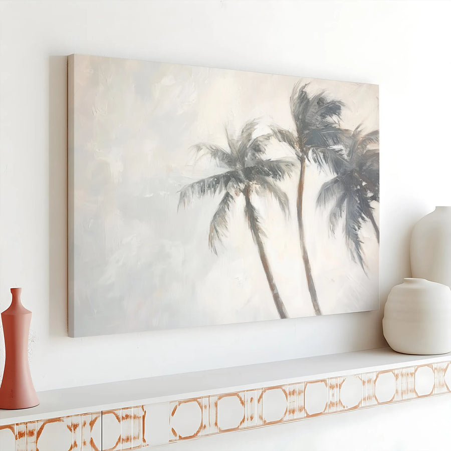 Palm Tree Canvas Wall Art | Windy Coastal Painting Print | Premium 1.25" Thick Gallery Wrap | Beach House Living Room Decor Gift