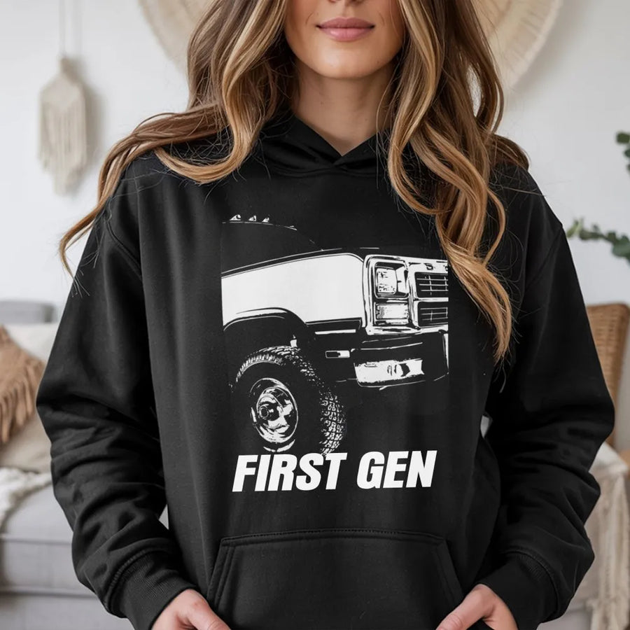First Gen Diesel Hoodie | Classic Truck Graphic Print | Premium Cotton Blend | Gift for Diesel Mechanic and Truck Enthusiasts