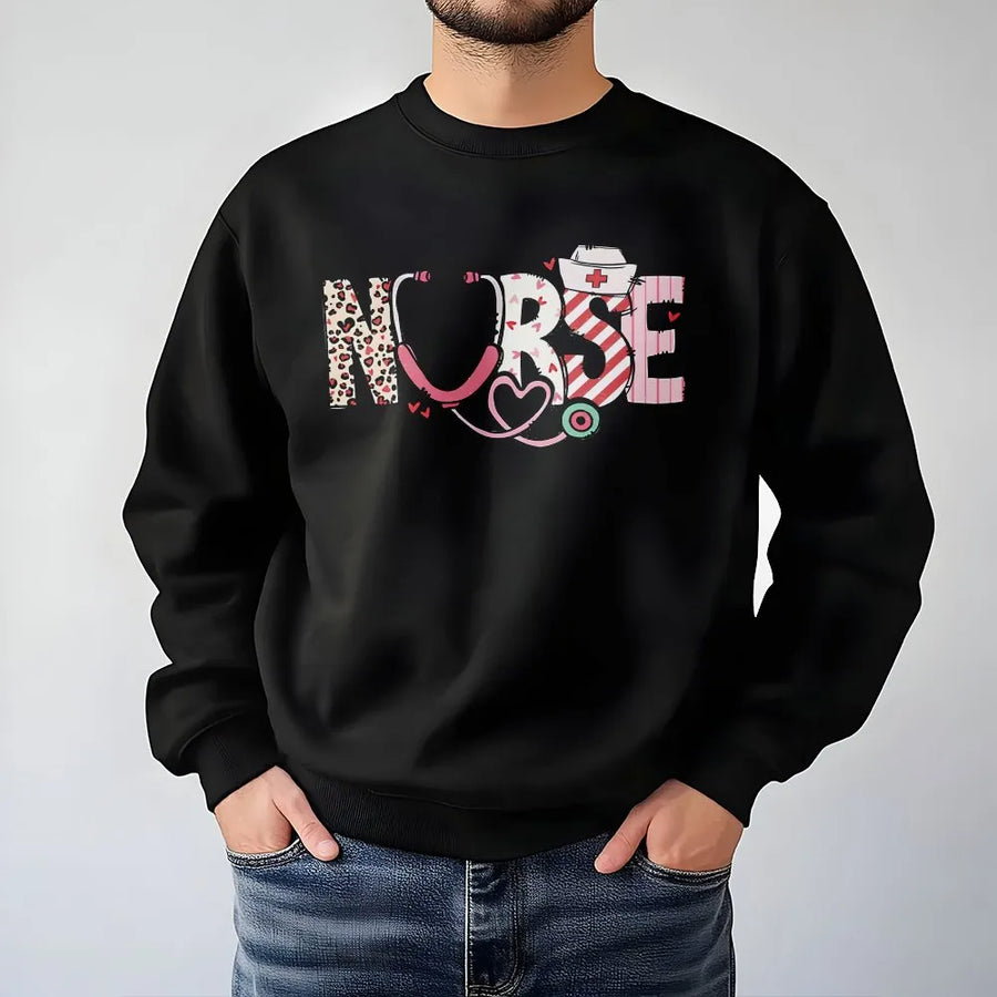 Nurse Valentine Sweatshirt | Cute Leopard Print Stethoscope Design | Premium Cotton Blend | Heartfelt Gift for RN Nursing Student or Healthcare Worker