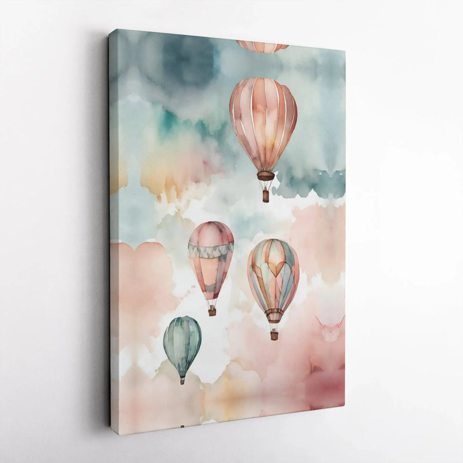 Hot Air Balloon Wall Art | Watercolor Pastel Clouds Print | Premium Gallery Wrapped Canvas | Nursery & Living Room Decor Gift