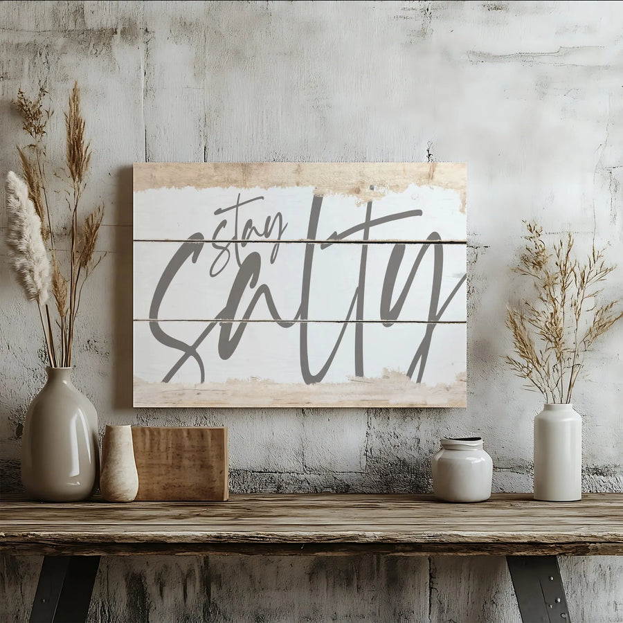 Stay Salty Wall Art | Rustic Beach House Decor | Premium 1.25" Gallery Wrap Canvas | Coastal Home Decor Gift