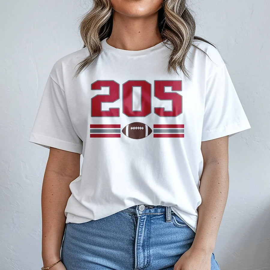 205 Area Code Football Shirt | Vintage College Gameday Graphic Tee | Soft Cotton Unisex Top | Gift for Birmingham Fan