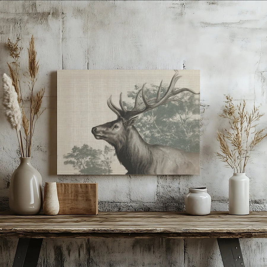 Elk Wall Art Canvas | Vintage Engraving Style Print | Gallery Quality 1.25 Inch Wrap | Rustic Lodge Decor Gift for Nature Lovers