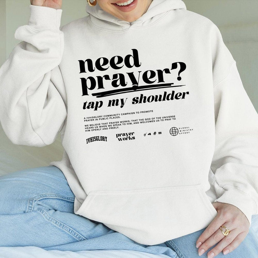 Need Prayer Tap My Shoulder Hoodie | Christian Faith Graphic Apparel | Premium Cotton-Blend | Religious Gift For Men And Women