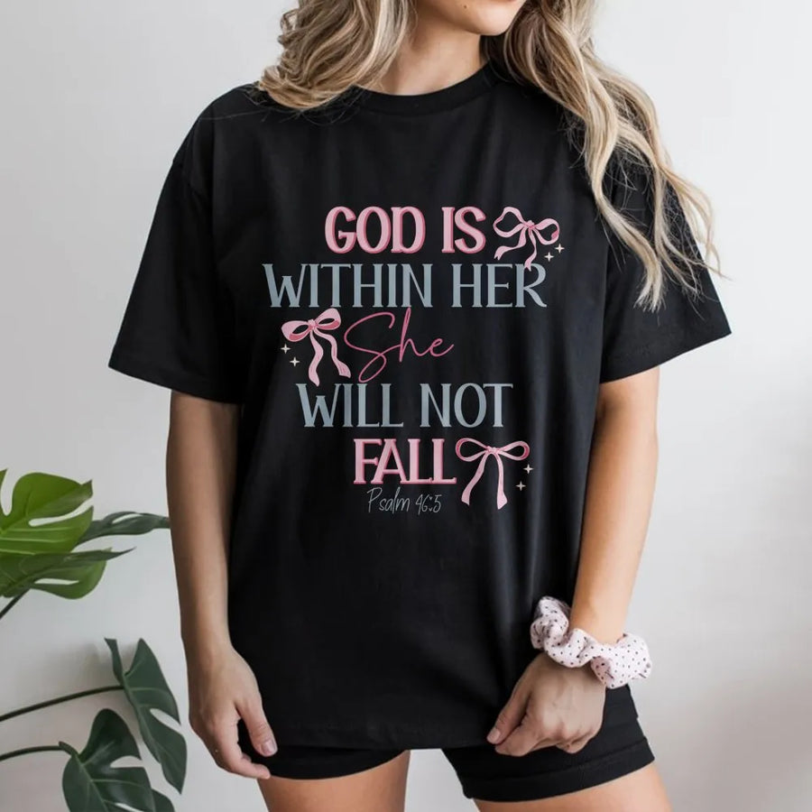 God Is Within Her T-Shirt | Psalm 46:5 Coquette Aesthetic Design | Premium Cotton Religious Apparel | Christian Faith Gift for Women