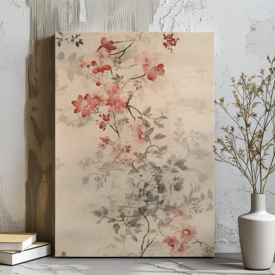 Japanese Cherry Blossom Canvas Art | Vintage Pink Floral Branch Wall Decor | Gallery-Wrapped Premium Print | Elegant Aesthetic Room Decor Gift