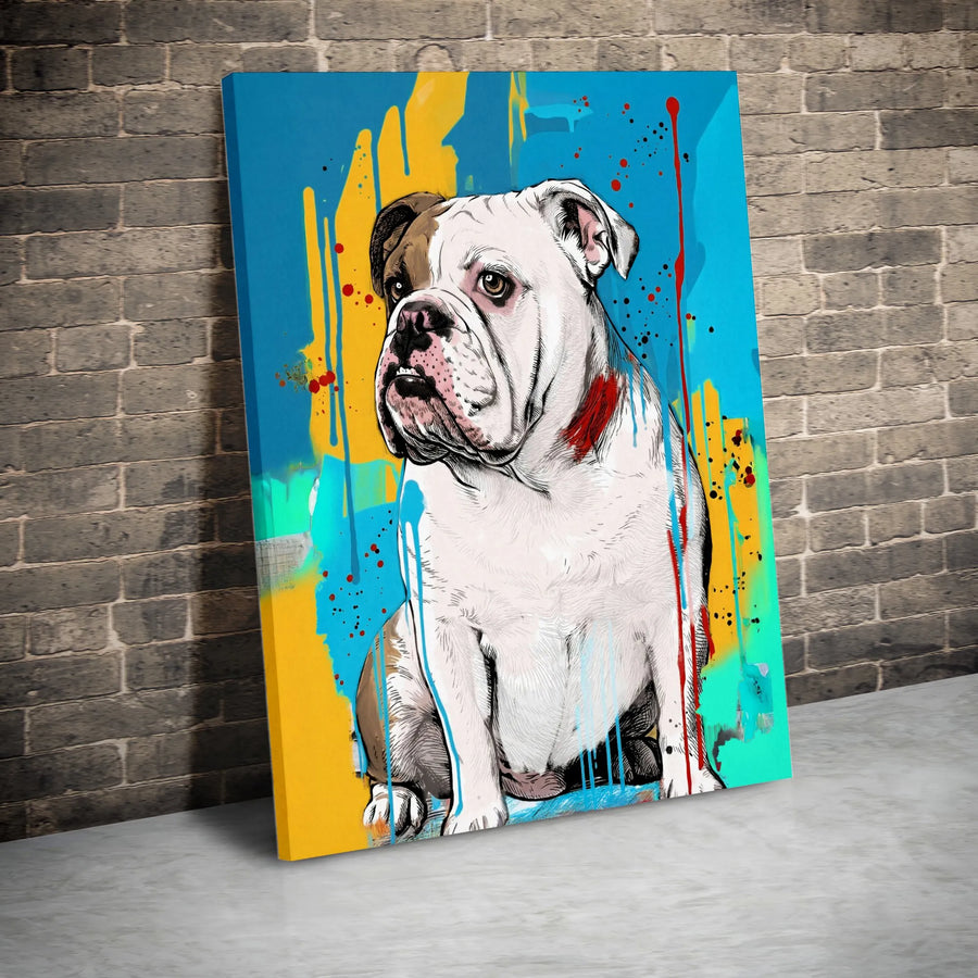 Graffiti English Bulldog Canvas Wall Art | Colorful Pop Art Dog Portrait | Premium Gallery Wrapped Canvas | Gift for Bulldog Lover & Modern Home Decor