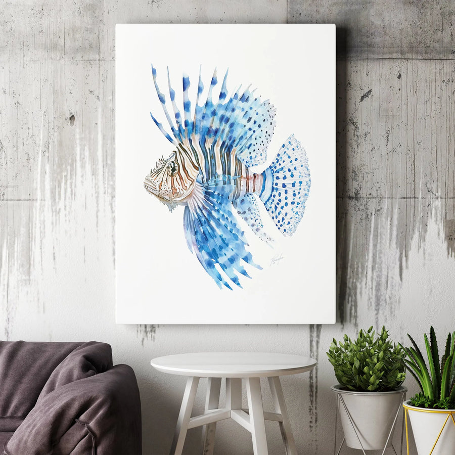 Lionfish Watercolor Canvas Wall Art | Vibrant Marine Life Illustration | Premium Gallery Wrapped Canvas | Coastal Home Decor Gift for Ocean Lover