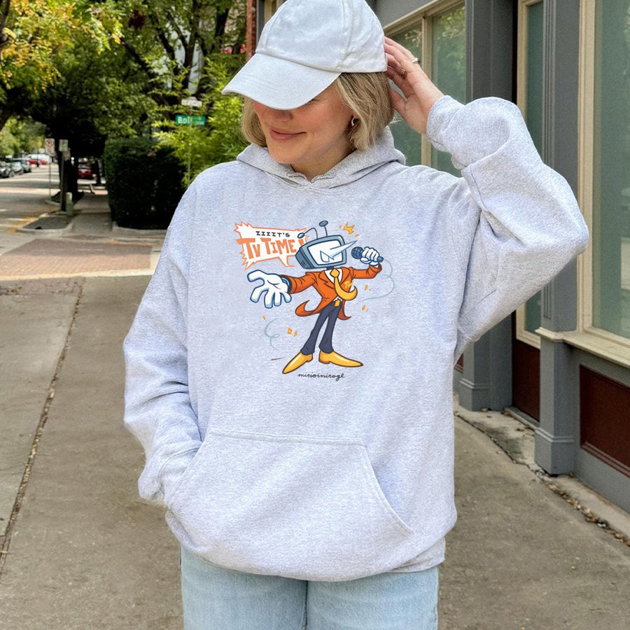 It's TV Time Hoodie | Retro Cartoon TV Head Character Graphic | Premium Cotton Blend | Funny Gaming Gift for Gamers
