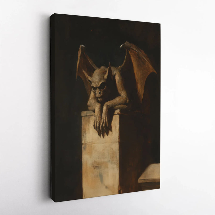 Gothic Gargoyle Canvas Wall Art | Dark Academia Mythical Creature Print | Premium Gallery Wrapped Canvas | Unique Gift for Fantasy Lover