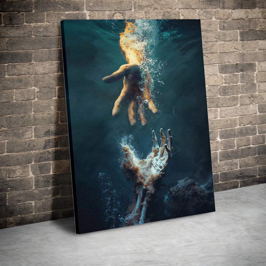 Reaching Hand Underwater Canvas Art | Surreal Life and Death Metaphor Print | Premium 1.25-Inch Gallery Wrap | Gothic Home Decor for Living Room