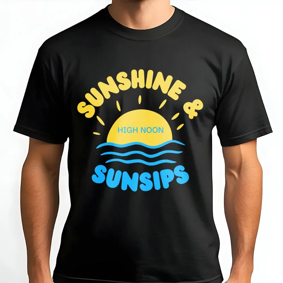 Sunshine and Sunsips T-Shirt | Retro Summer Aesthetic Graphic Tee | Premium 100% Cotton Apparel | Beach Vacation & Casual Gift for Her