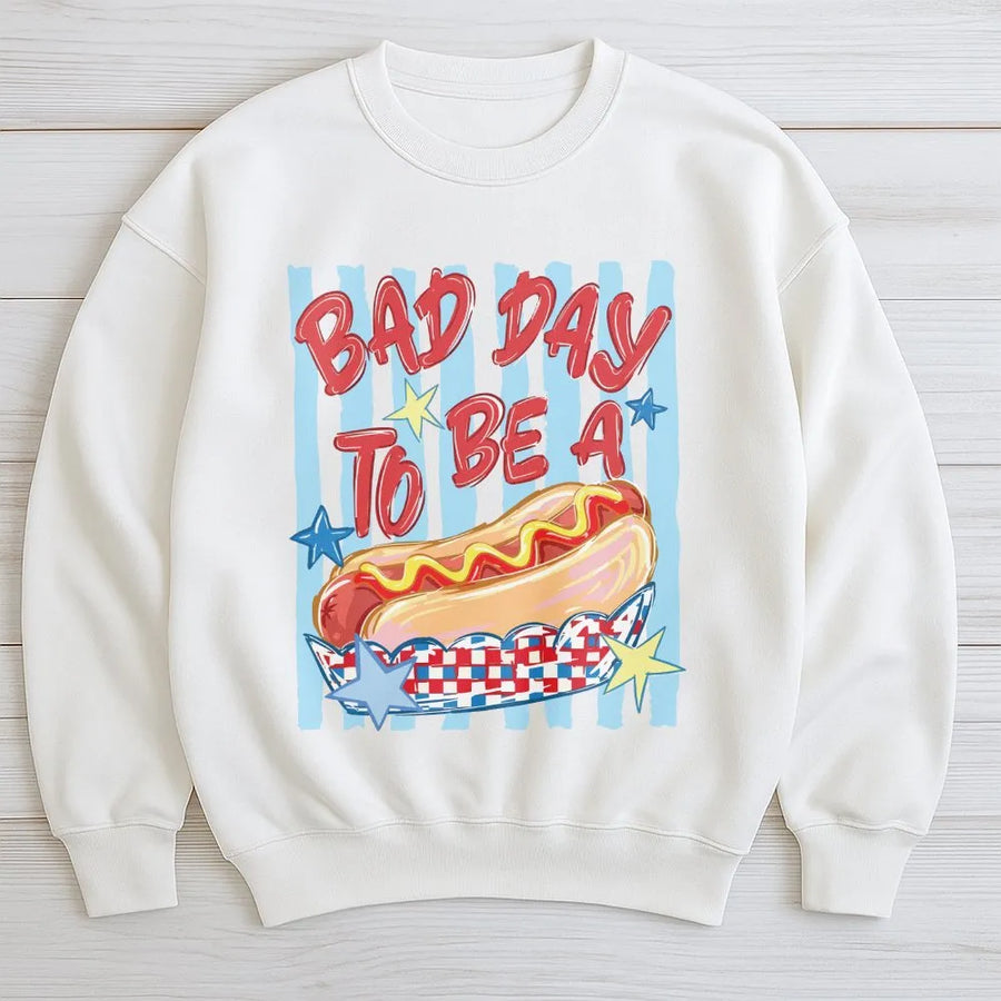 Funny Hot Dog Sweatshirt | Bad Day To Be A Hot Dog Graphic | Premium Comfort Colors Crewneck | 4th of July BBQ Party Gift