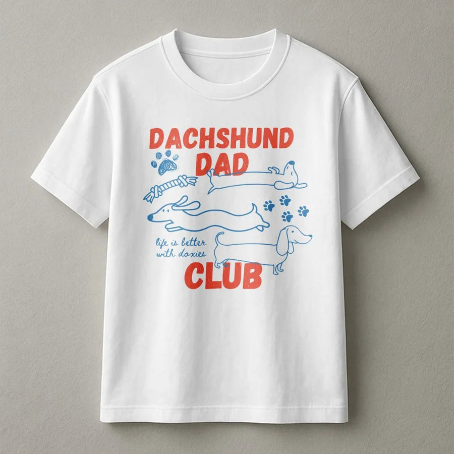 Dachshund Dad Club T-Shirt | Funny Wiener Dog Graphic Crewneck | Soft Cotton Blend Pullover | Gift for Dog Owner Men