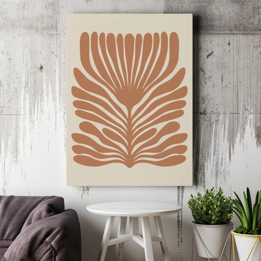 Boho Botanical Canvas Wall Art | Terracotta Abstract Leaf Print | Premium Gallery Wrapped Decor | Modern Minimalist Home Gift