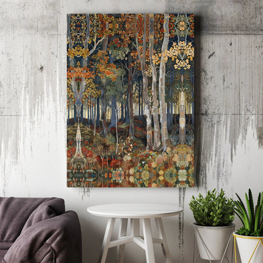 Autumn Forest Wall Art | Symmetrical Fall Landscape Canvas | Premium Fade-Resistant Print | Nature Lover Home Decor Gift