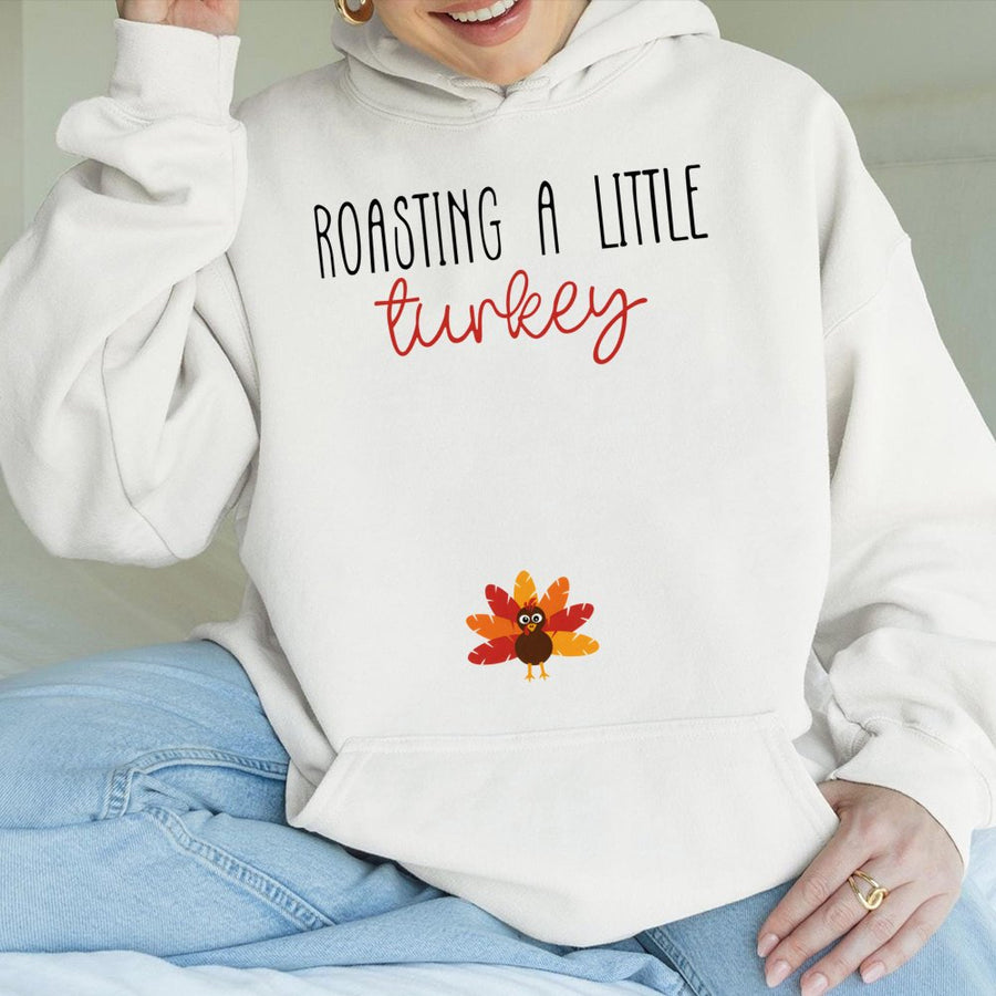 Roasting A Little Turkey Hoodie | Cute Thanksgiving Pregnancy Announcement | Premium Cotton-Blend Sweatshirt | Funny Fall Gift For Mom To Be